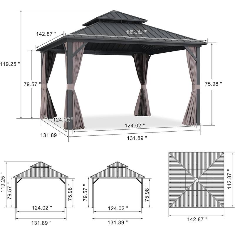 PURPLE LEAF Outdoor Galvanized Steel Hardtop Gazebo, Aluminum Frame Gazebo With Curtains