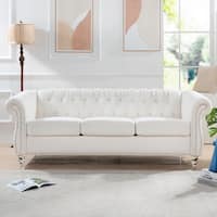 Luxurious White Polyester Chesterfield 3-Seater Sofa Couch - Timeless ...