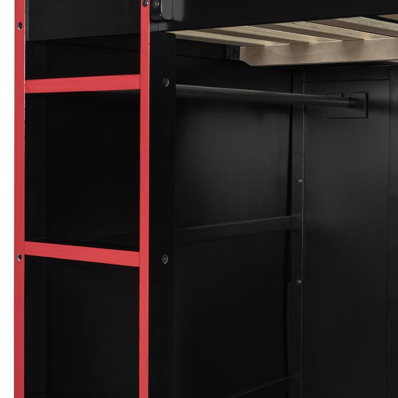 Roomfitters Full Size Loft Bed with Desk, Wardrobe, Storage and RGB Lighting