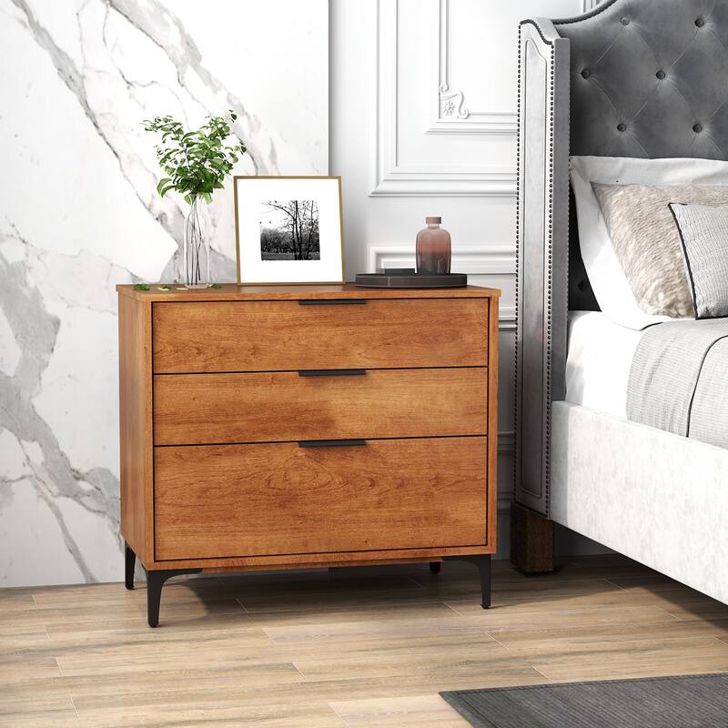 Gymax 3-Drawer Dresser w/ Metal Support Legs & Anti-tipping Kit for