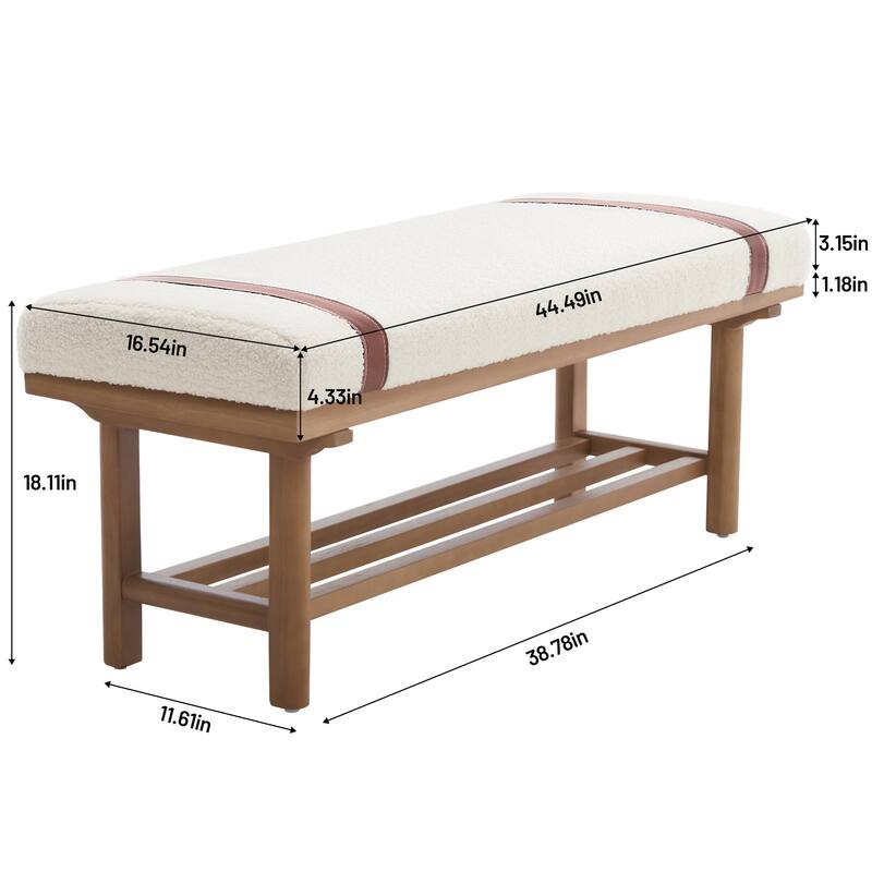 2-Tier Solid Wood Upholstered Entryway Shoe Bench with Storage Shelf - 44.49"W x 16.54"D x 18.11"H