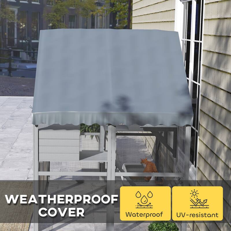 PawHut Large Catio Outdoor Cat Enclosure for Multiple Kittens, Wooden Cat House with Waterproof Cover, Gray