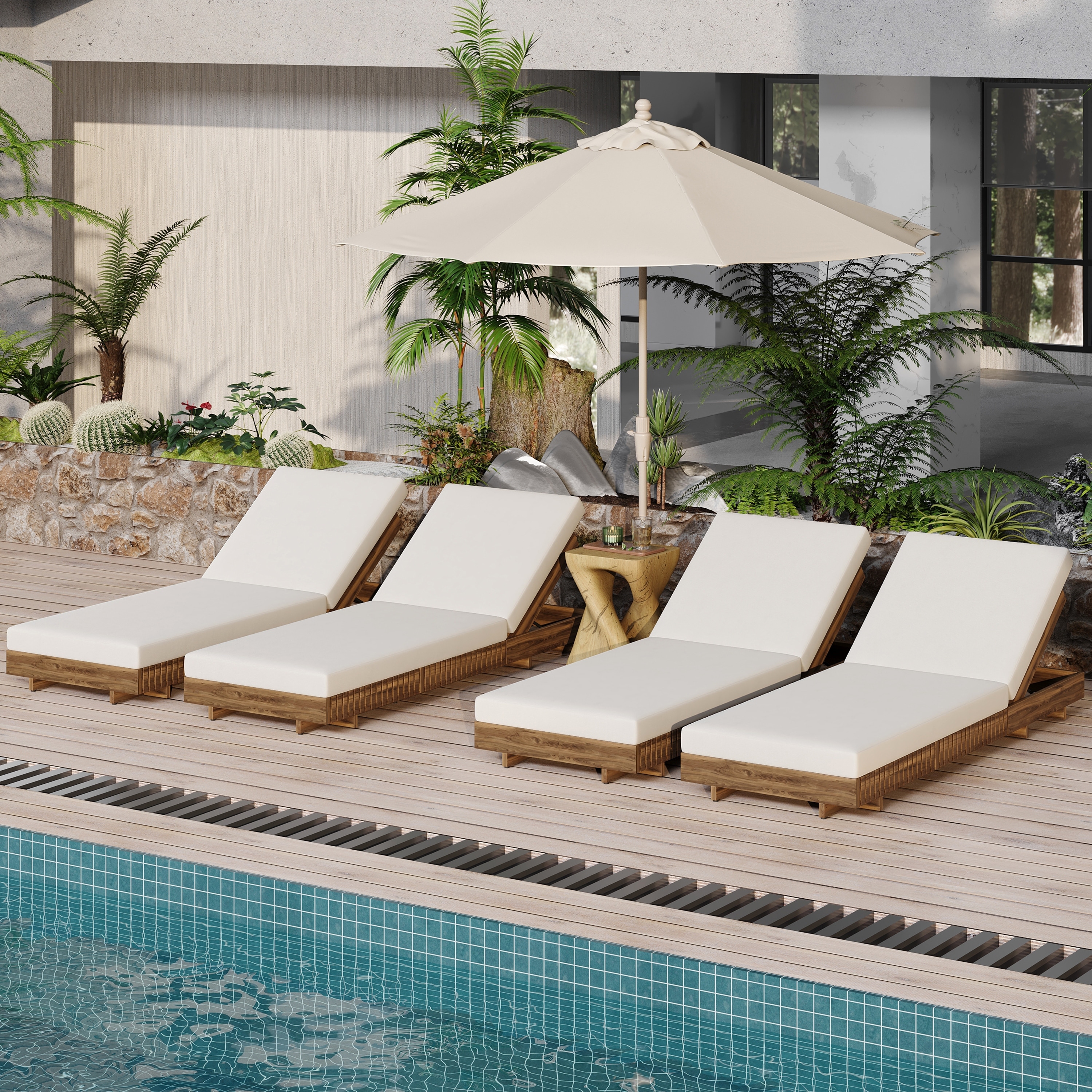 Christopher Knight Home - Emma Patio Acacia Wood Chaise Lounge Set of 4