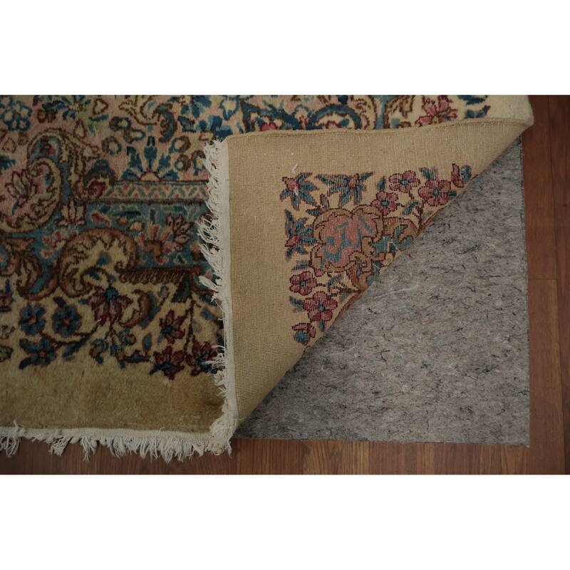 Hand Knotted Oriental 100% Wool Carpet Traditional Floral Beige & Ivories Kerman Area Rug - 20' 2'' X 11' 7''