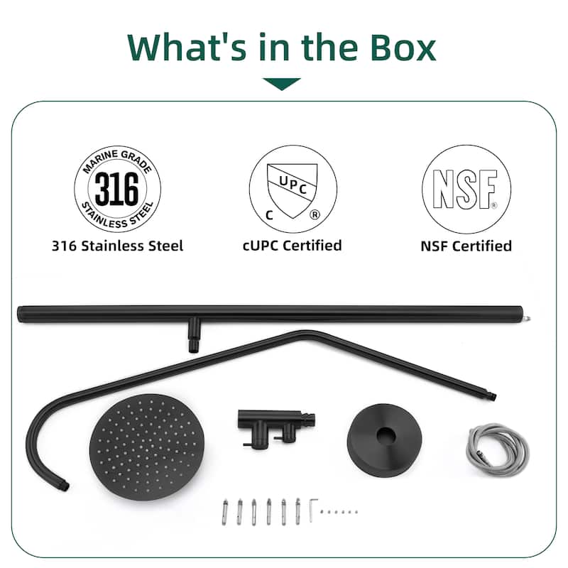 91"H 316 Stainless Steel Freestanding Outdoor Shower with Foot Wash Spout