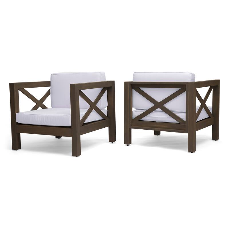 Brava Outdoor Acacia Club Chairs (Set of 2) by Christopher Knight Home - Gray Finish + White Cushion
