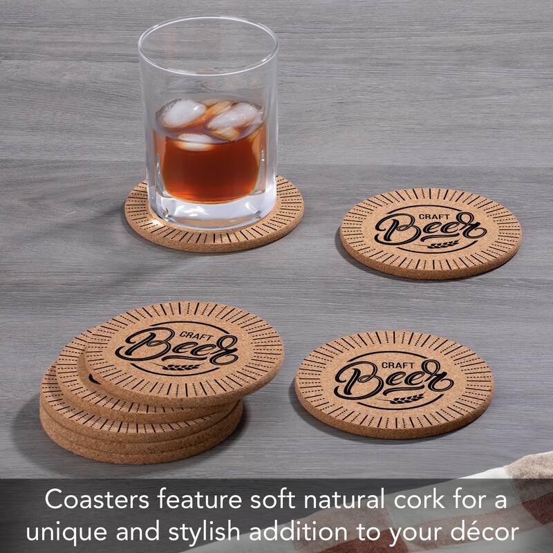 Craft Beer 4 Pack Absorbent Cork Coaster Made in The USA 4" Round