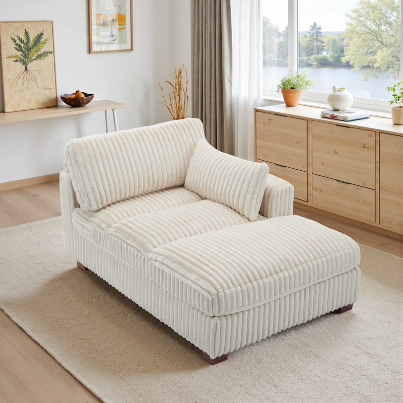 41" W Plush Corduroy Chaise Lounge with Pillows