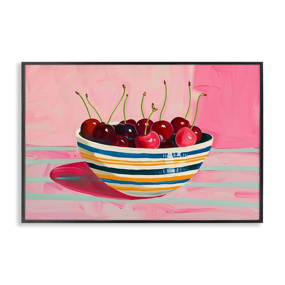 Stupell Bowl of Cherries on Pink Framed Giclee Art Design By Arlington Prints