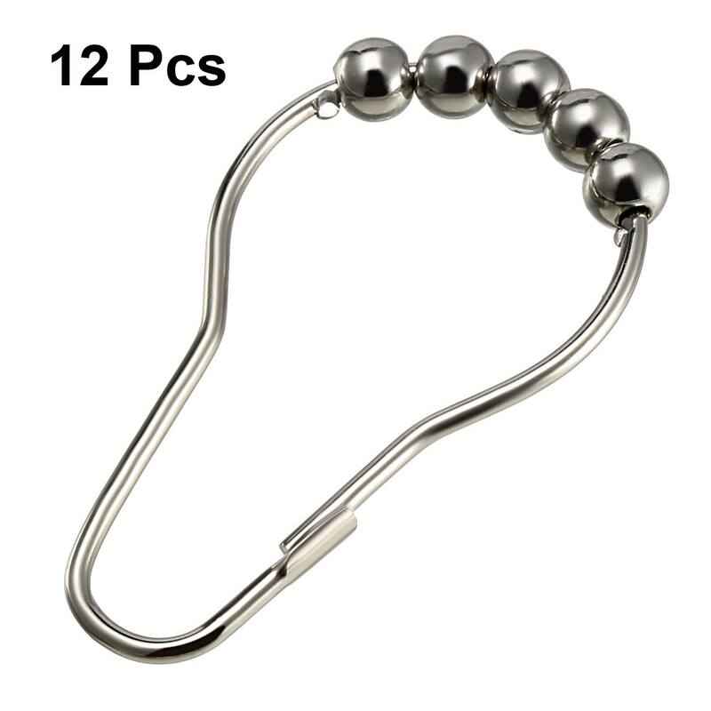 Shower Curtain Ring Hooks Rod Curtain Liners Iron Ball 12pcs - Single Roller Glide w Balls - 12 Pack