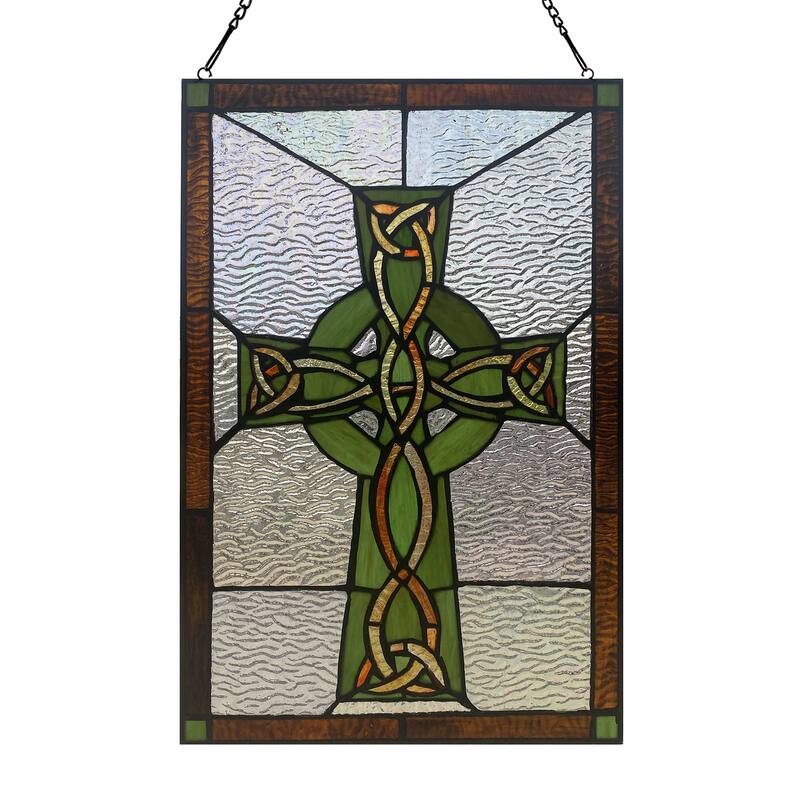 River of Goods Celtic Cross River of Goods Multicolored Stained Glass Suncatcher Window Panel - 12" x 0.25" x 18" - Green
