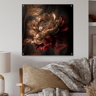 Designart "Gilded Rose Vintage Glam V" Floral Gloss Wall Decor Pink - Traditional Acrylic Wall Art For Living Room