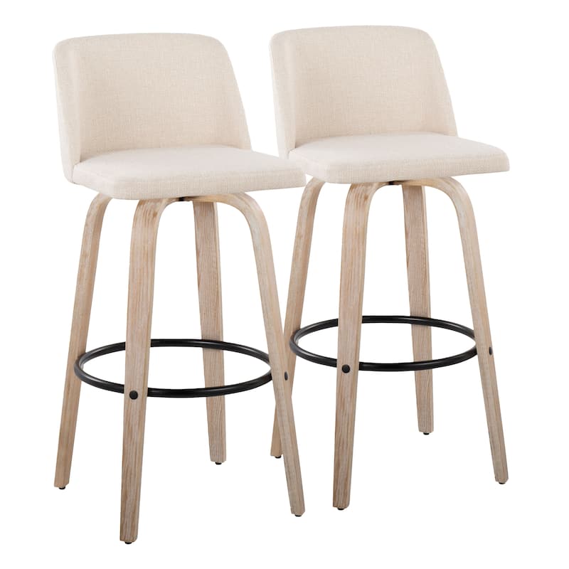The Gray Barn Vallberga 30" Fixed-Height Bar Stool with White Washed Wood Base (Set of 2)