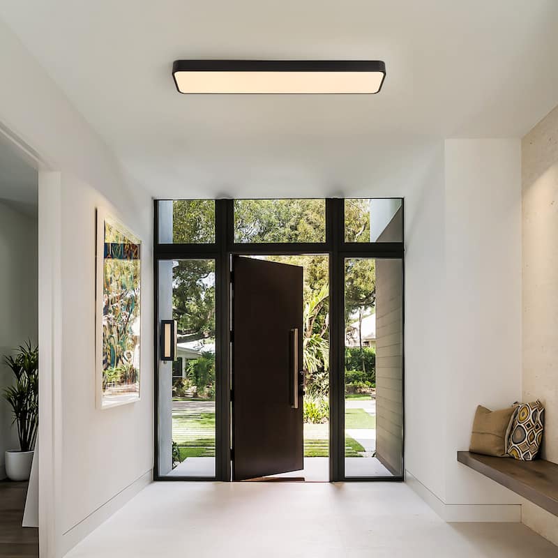 1-Light Modern Matte Black Rectangular Integrated LED Flush Mount Light - 35.4 in. W