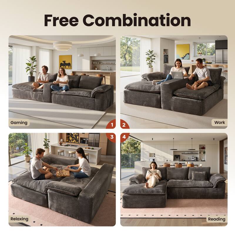 OVIOS L-Shaped Sofa with Dual-Tone Stripe Fabric​