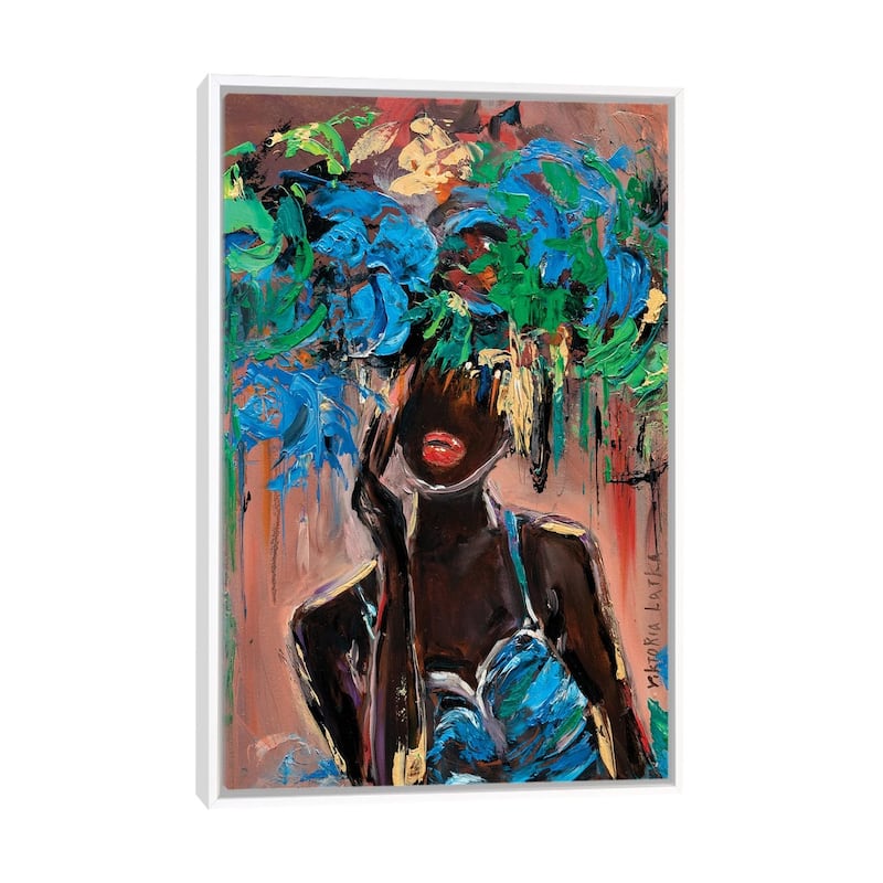 Large Wall Art, Framed Art, African Woman In Blue, by Viktoria Latka - White