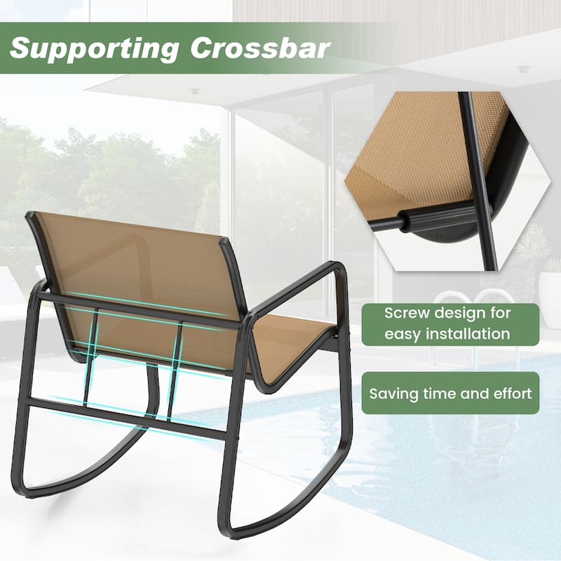 Gymax Set of 3 Patio Rocking Set 2 Rocking Bistro Chairs & Glass-Top