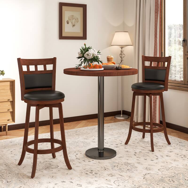 Gymax Wood Swivel Bar Stools Set of 4 w/ Faux Leather Upholstered Seat