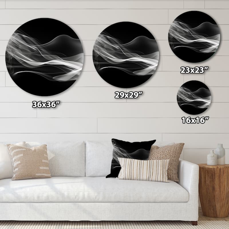 Designart "Black White Contemplative Abstraction I" Modern Waves Metal Round Wall Art