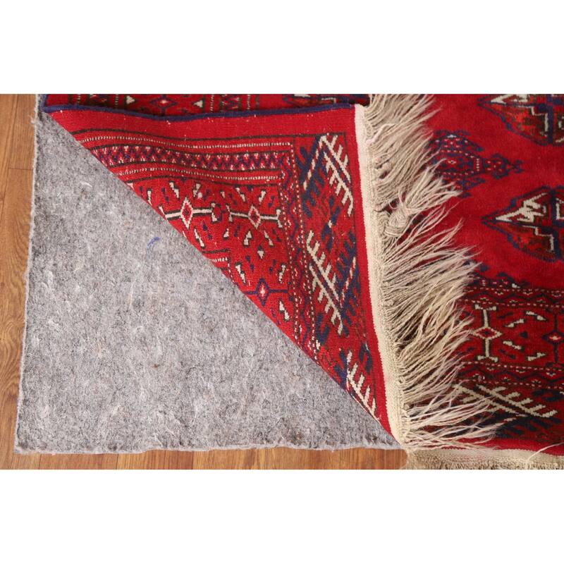 Geometric Red Turkoman Persian Vintage Foyer Rug Handmade Wool Carpet - 4'3"x 5'8"
