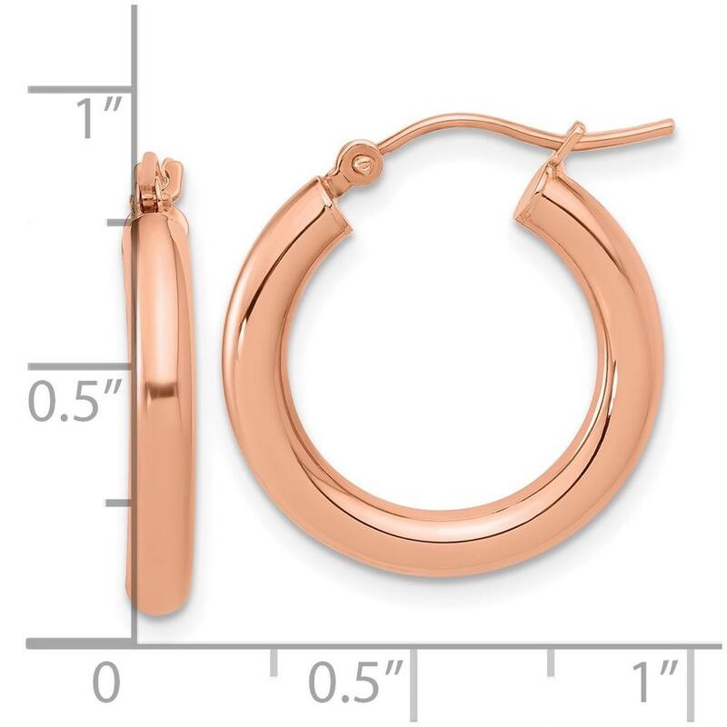 Curata 14k Rose Gold 3x20mm Polished Classic Hoop Earrings
