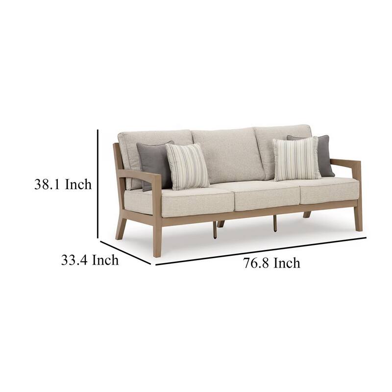 Karo Outdoor Sofa, 77 Inch, 4 Accent Pillows, Beige Nuvella Fabric