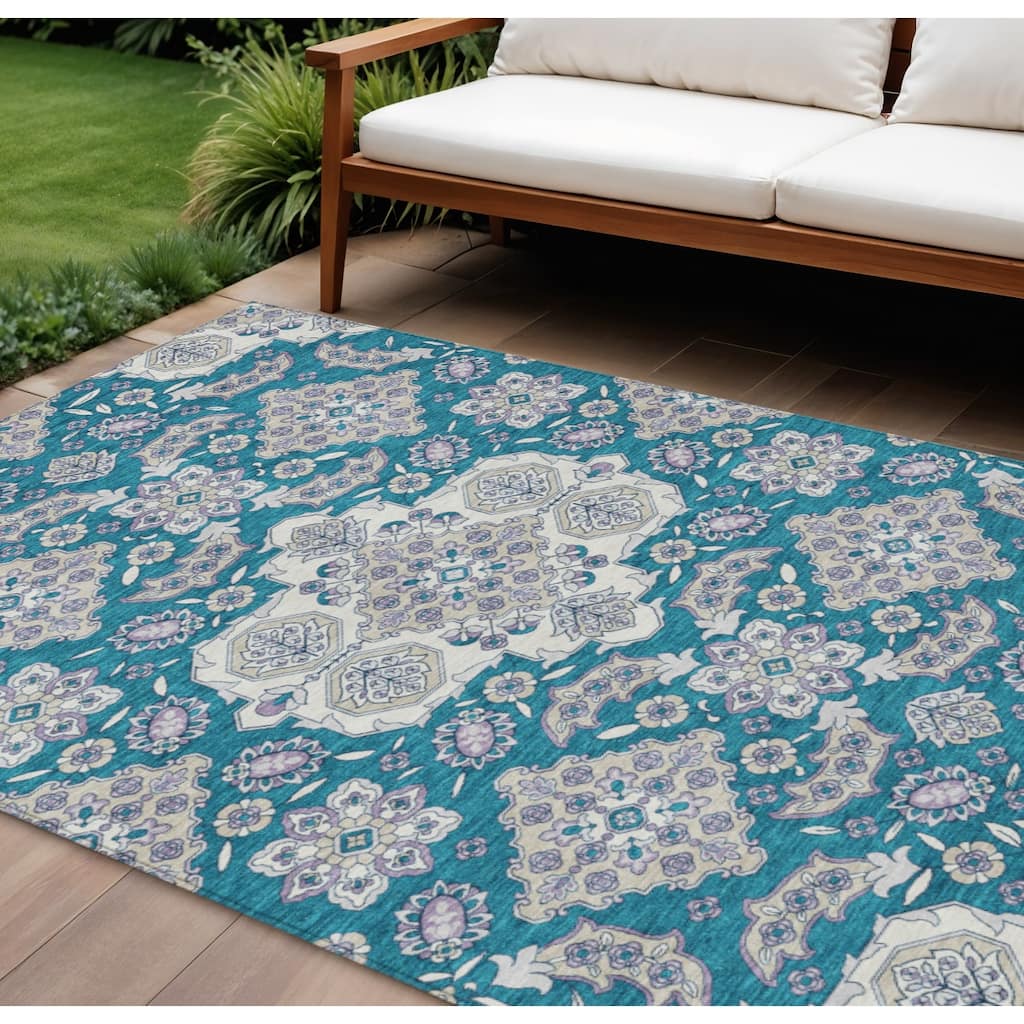 HomeRoots Medallion Traditional Rectangle Outdoor Rug