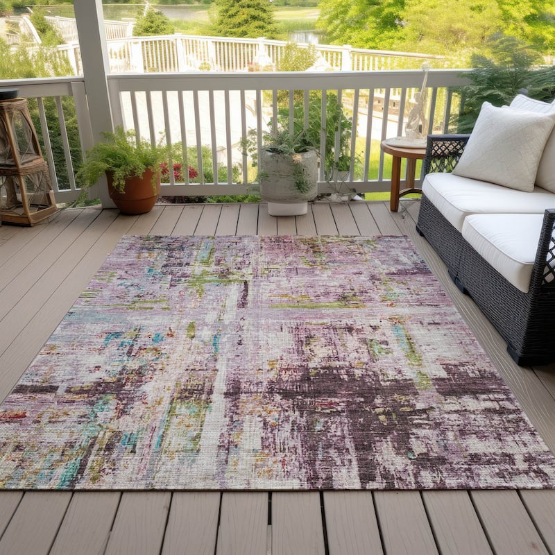 Machine Washable Indoor/ Outdoor Abstract Contemporary Chantille Rug