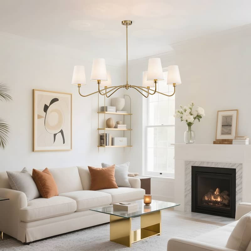 Starsky 6-Light Modern Classic Chandelier with White Linen Shades