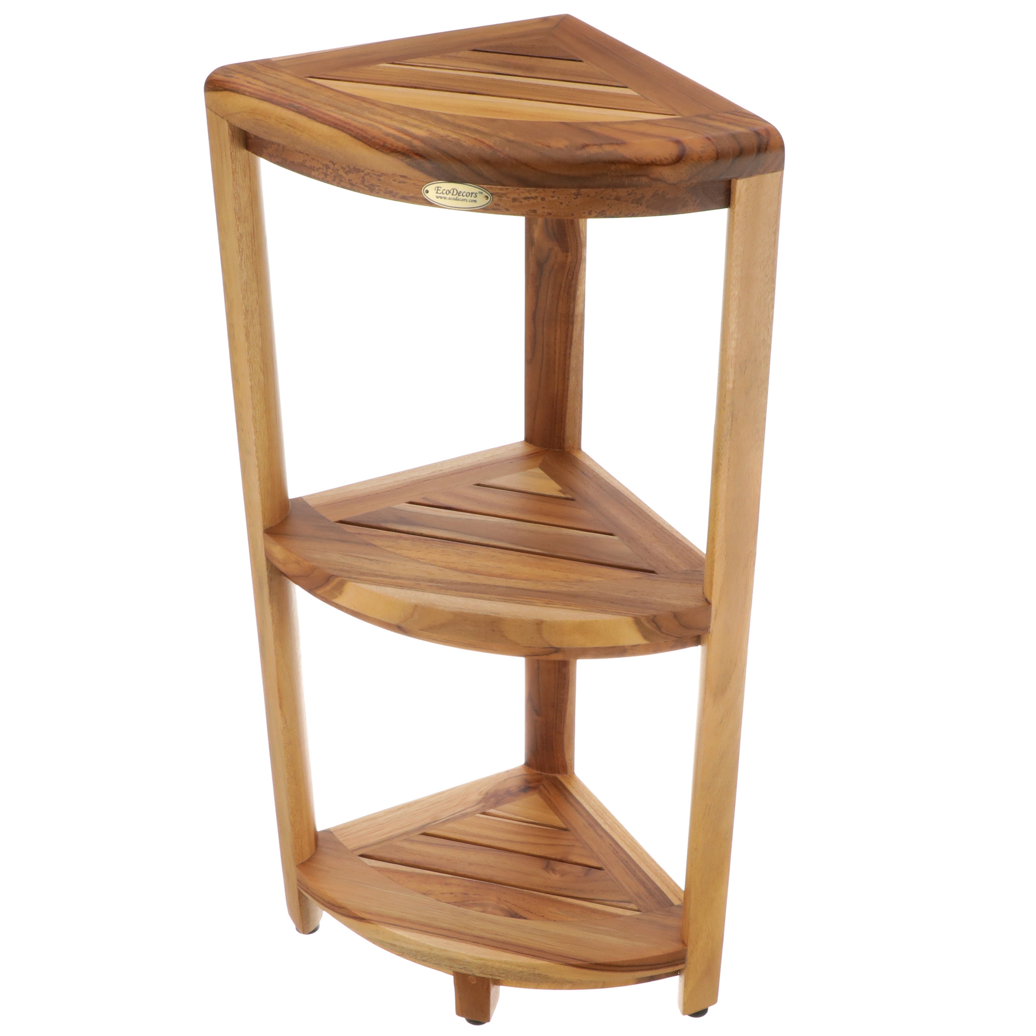 EcoDecors SnazzyCorner EarthyTeak Teak Wood 3-Tier Shower Corner Shelf
