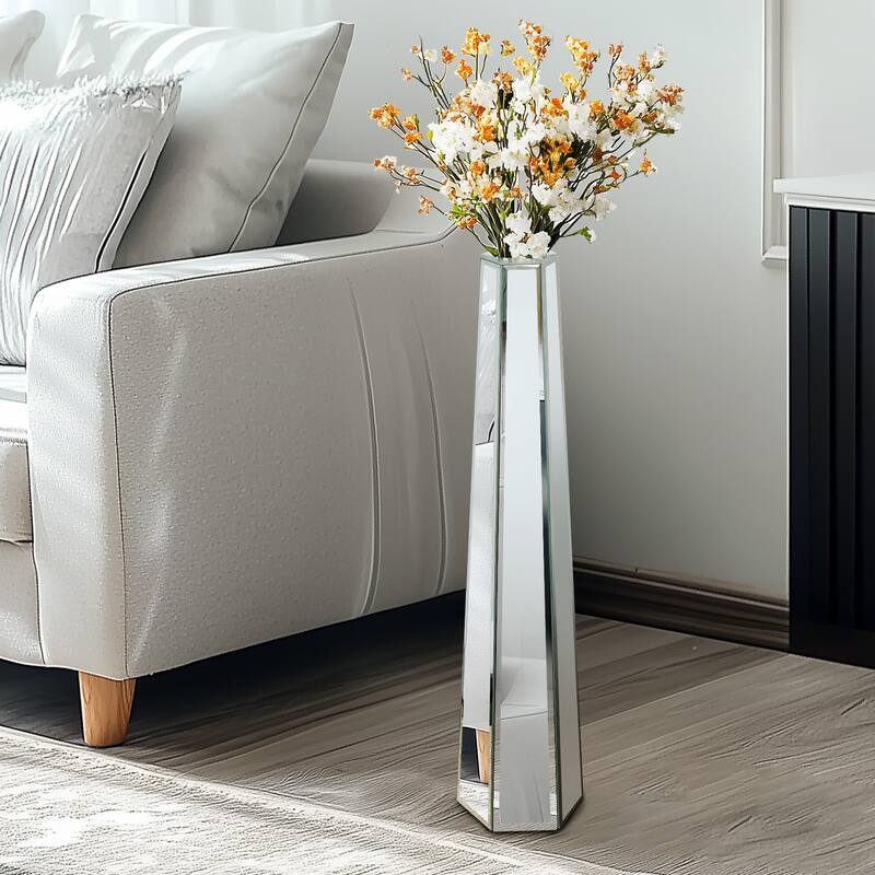 Silver Glass Tall Floor Vase for Flower Arrangement