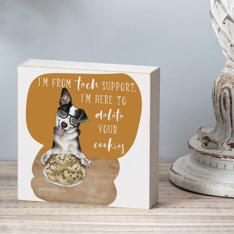 Tech Support Artistic Freestanding Solid Wood Block Sign Made in the USA 3.75” Square Decorative Accent for Home or Office