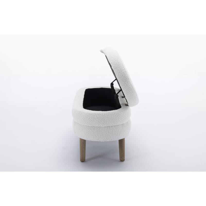Boucle Fabric Storage Bench Bedroom Bench With Wood Legs For Living Room Bedroom Indoor