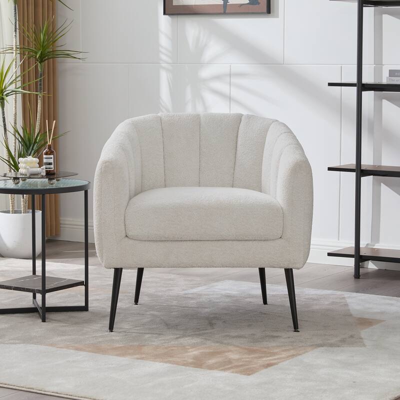 Modern Upholstered Vanity Barrel Accent Chair with Metal Legs, Lounge Chair Single Sofa Round Leisure Armchair