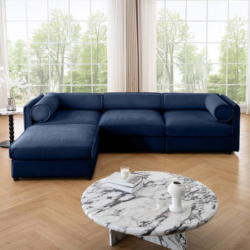 Modern 4-Piece L-Shaped Modular Sofa with Storage & 1 Storage Ottoman