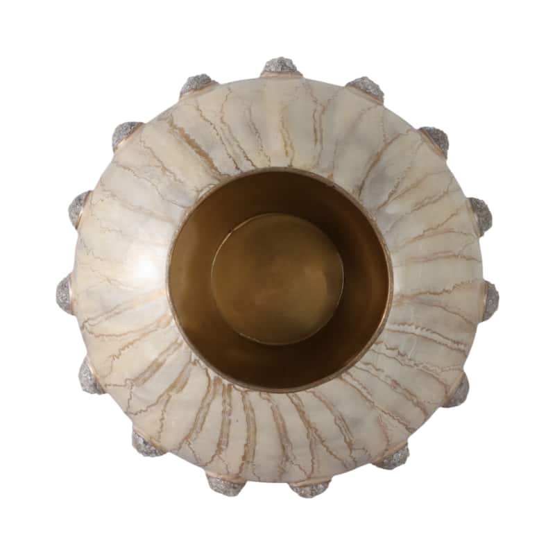 Metal Bowl with Stone Pedestal Base and Crystal Textured Accents