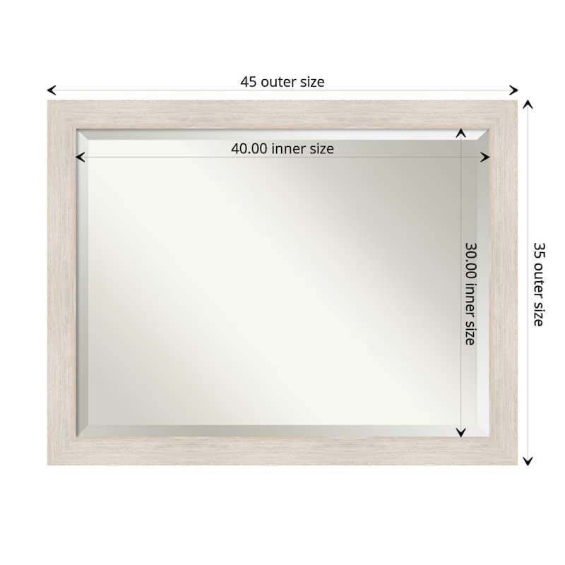Beveled Wood Bathroom Wall Mirror - Hardwood Whitewash Frame - Hardwood White Wash