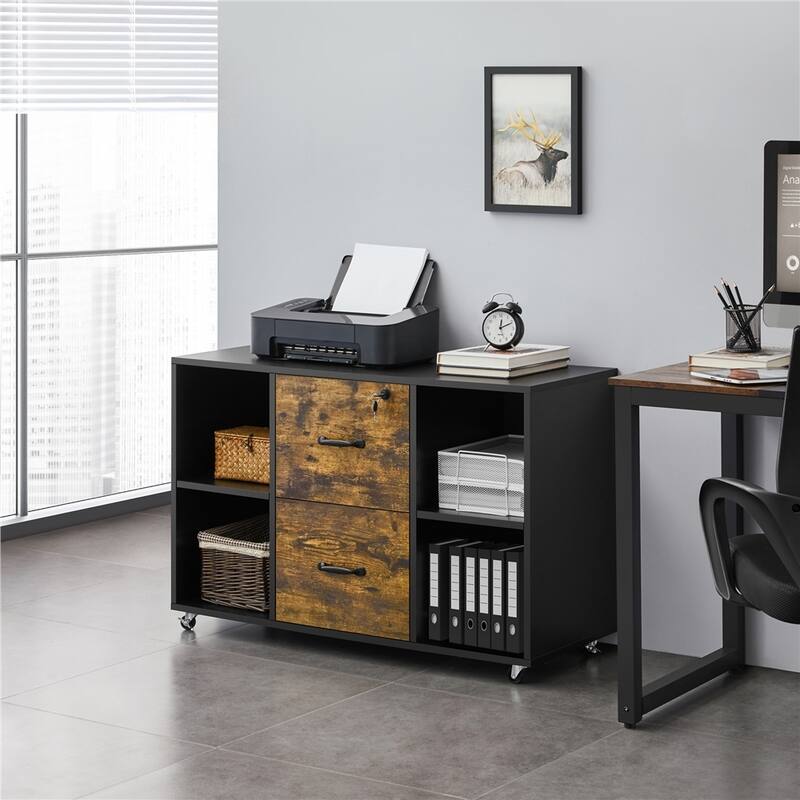 Yaheetech Mobile File Storage Cabinet with 2 Drawers and 4 Shelves