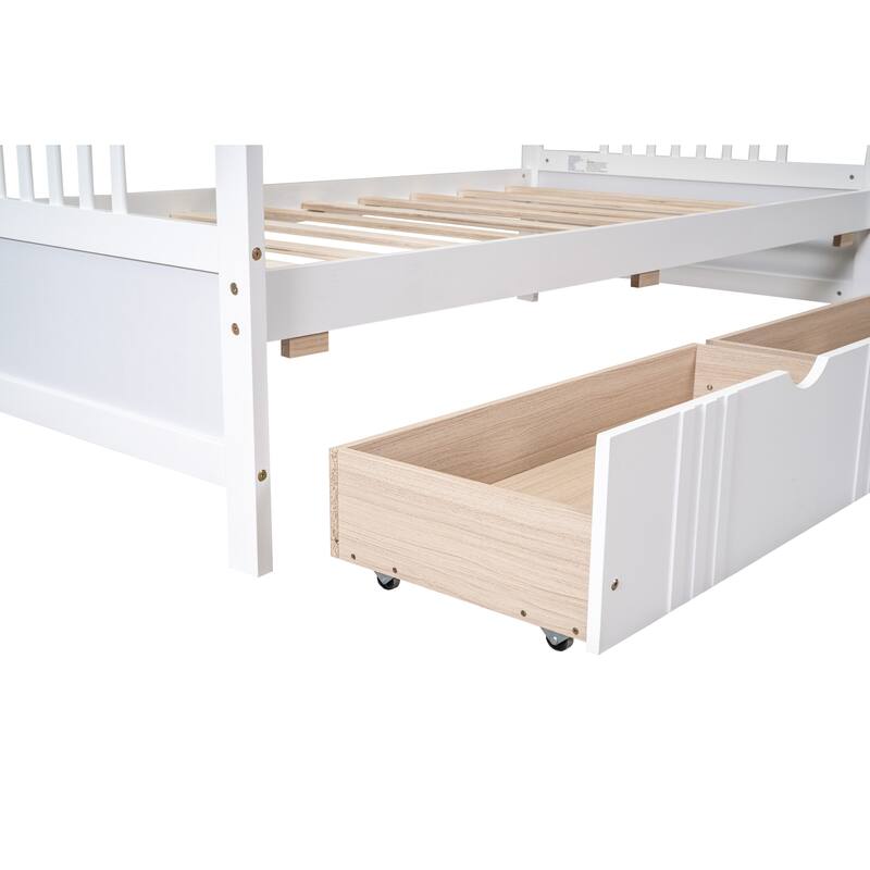 Twin Size Daybed Wood Bed with Two Drawers, White