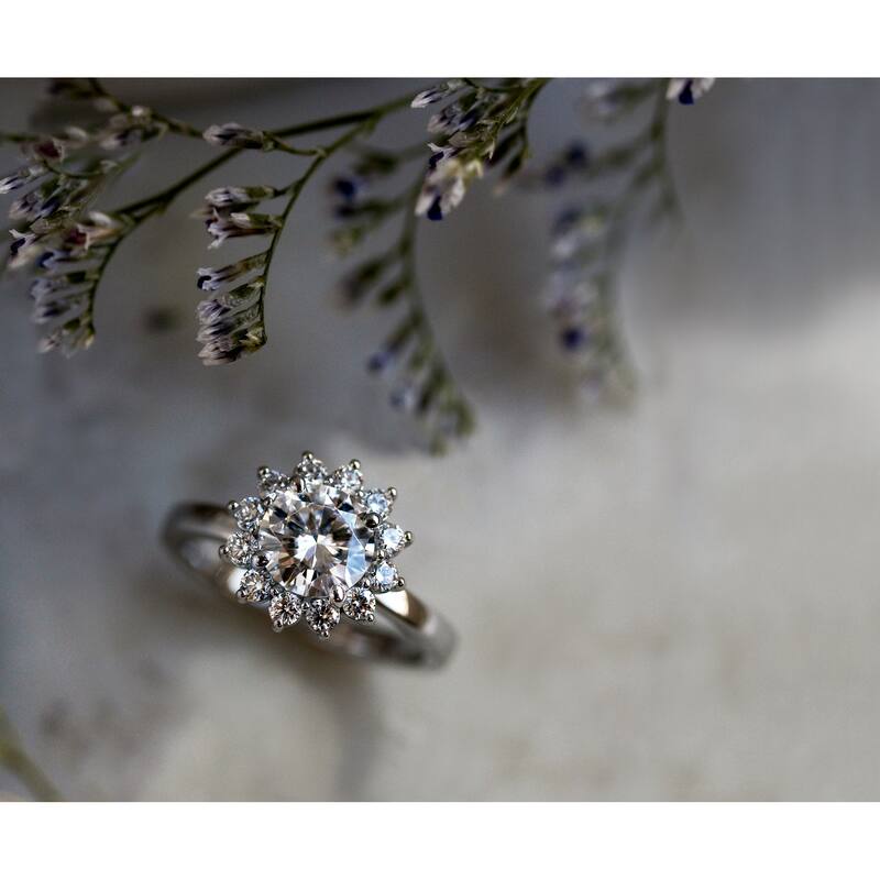 Kobelli 1.35 or 2.75 Carats Lab Grown Diamond Certified 14k Solid Gold Burst Halo Himawari Ring (EF/VS)