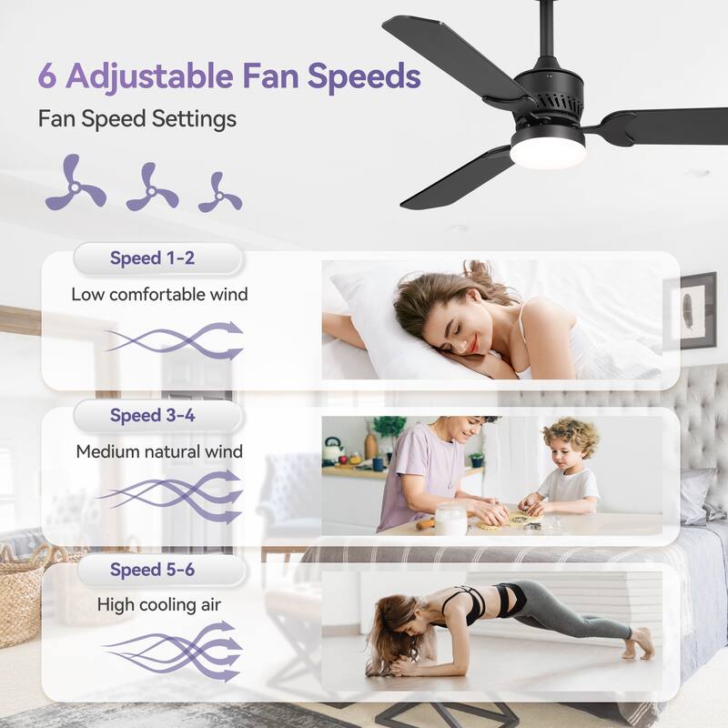 42" Wood Reversible 3-Blade Integrated Ceiling Fan with LED Light and Remote