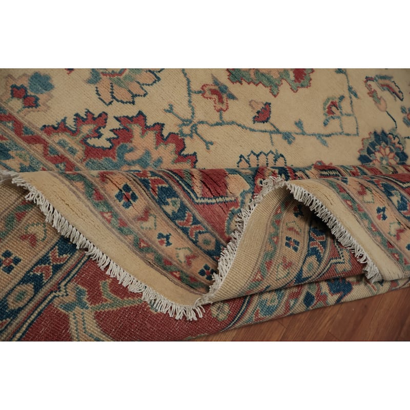 Hand Knotted Oriental 100% Wool Carpet Traditional Floral Beige & Ivories Kazak Area Rug - 11' 11'' X 8' 10''