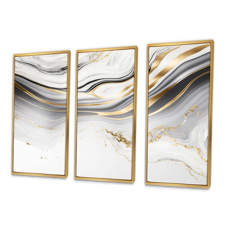 Designart "Abstract Geode Marble Waves Grey III" Modern Waves Framed Canvas Art Print - 3 Panels