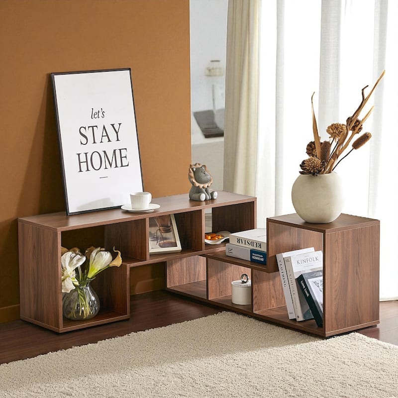 2-Piece Cube TV Stand, Free-Combination L-Shaped Media Console with 6 Open Shelves, Adjustable 55"-80", MDF