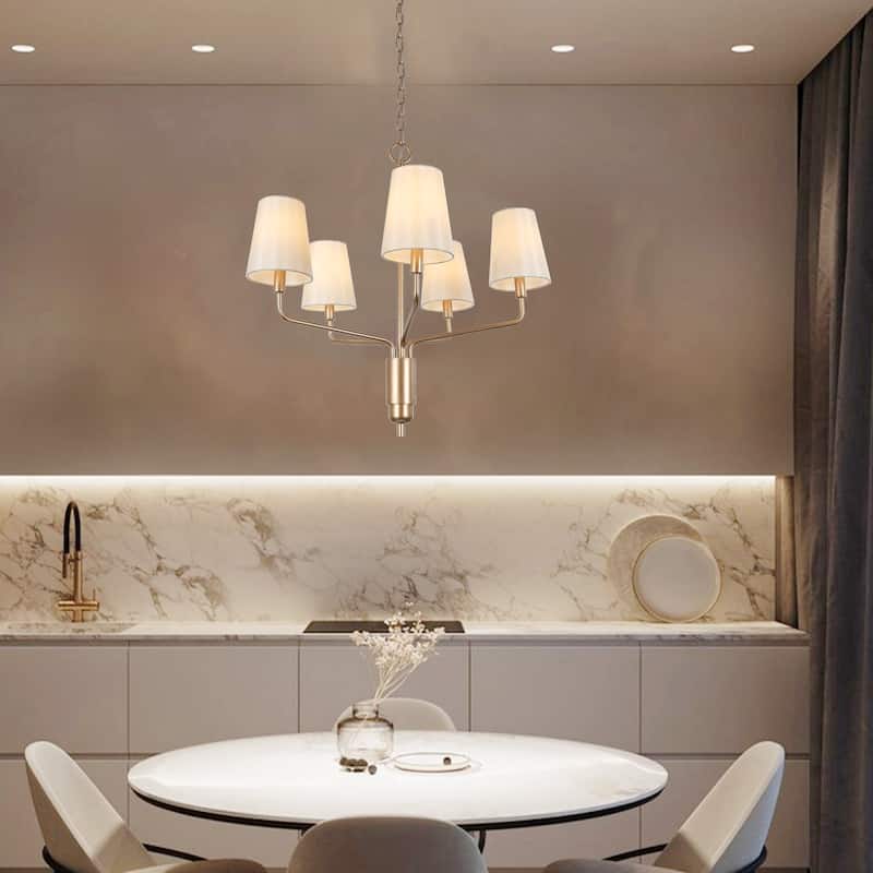 Fabrey Mid-century Modern Glam 5-light Gold Chandelier Fabric Shade Dining Room Lighting
