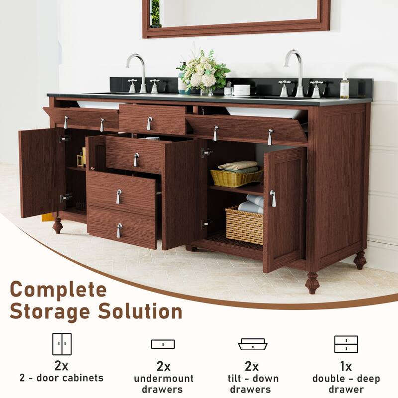 72-Inch Farmhouse Style Bathroom Vanity with Double Ceramic Sink
