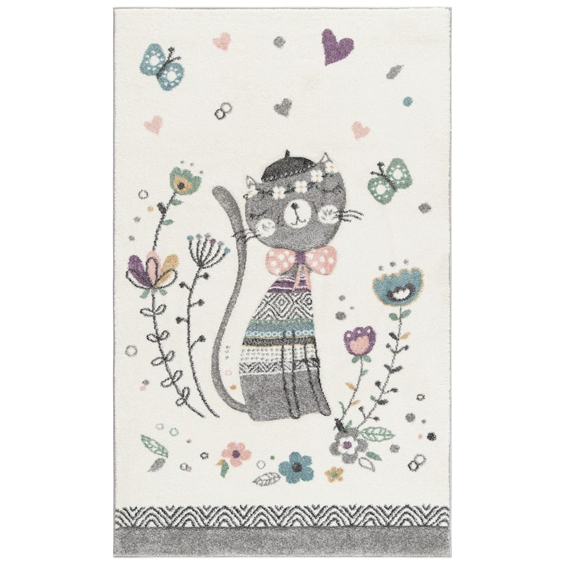 SAFAVIEH Carousel Kids Donika Parisian Cat Rug - 2'3" x 4' - Ivory/Pink - Rectangle