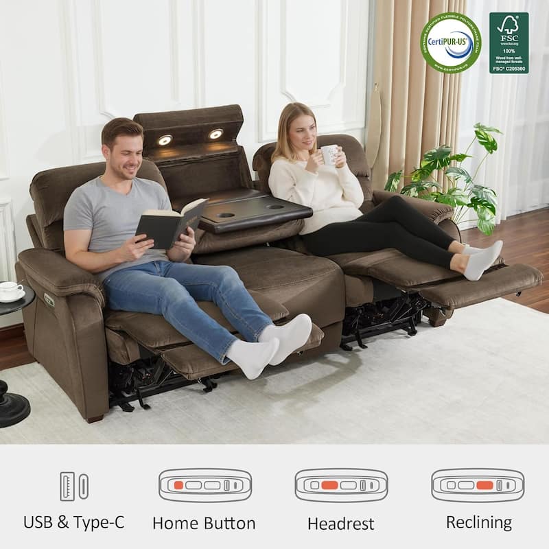MCombo 61.6'' Wall Hugger Power Loveseat Recliner Sofa with Adjustable Headrest and USB A & C Charge Ports
