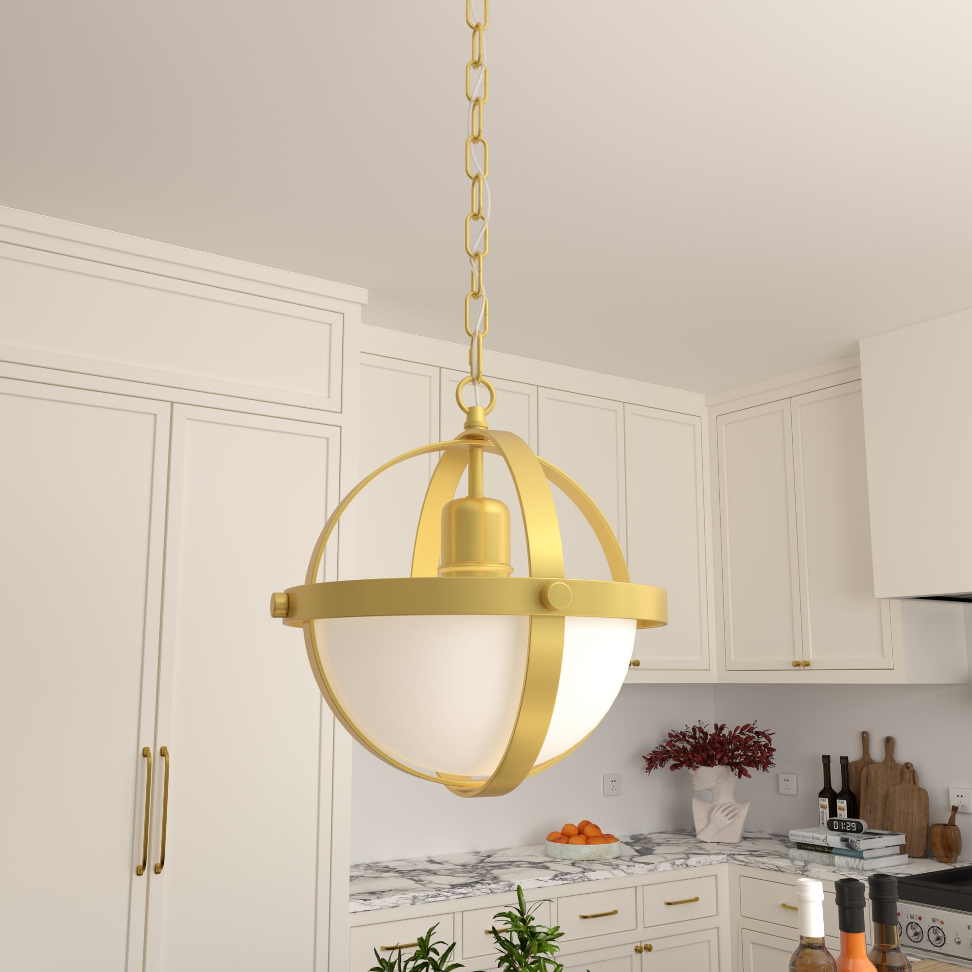 Acroma Modern Transitional 1-light Brass Gold Orb Island Pendant - 14 inches