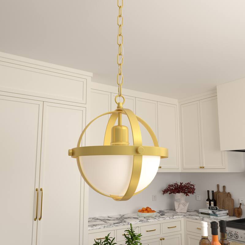 Modern Transitional 1-light Brass Gold Orb Island Pendant - 14 inches